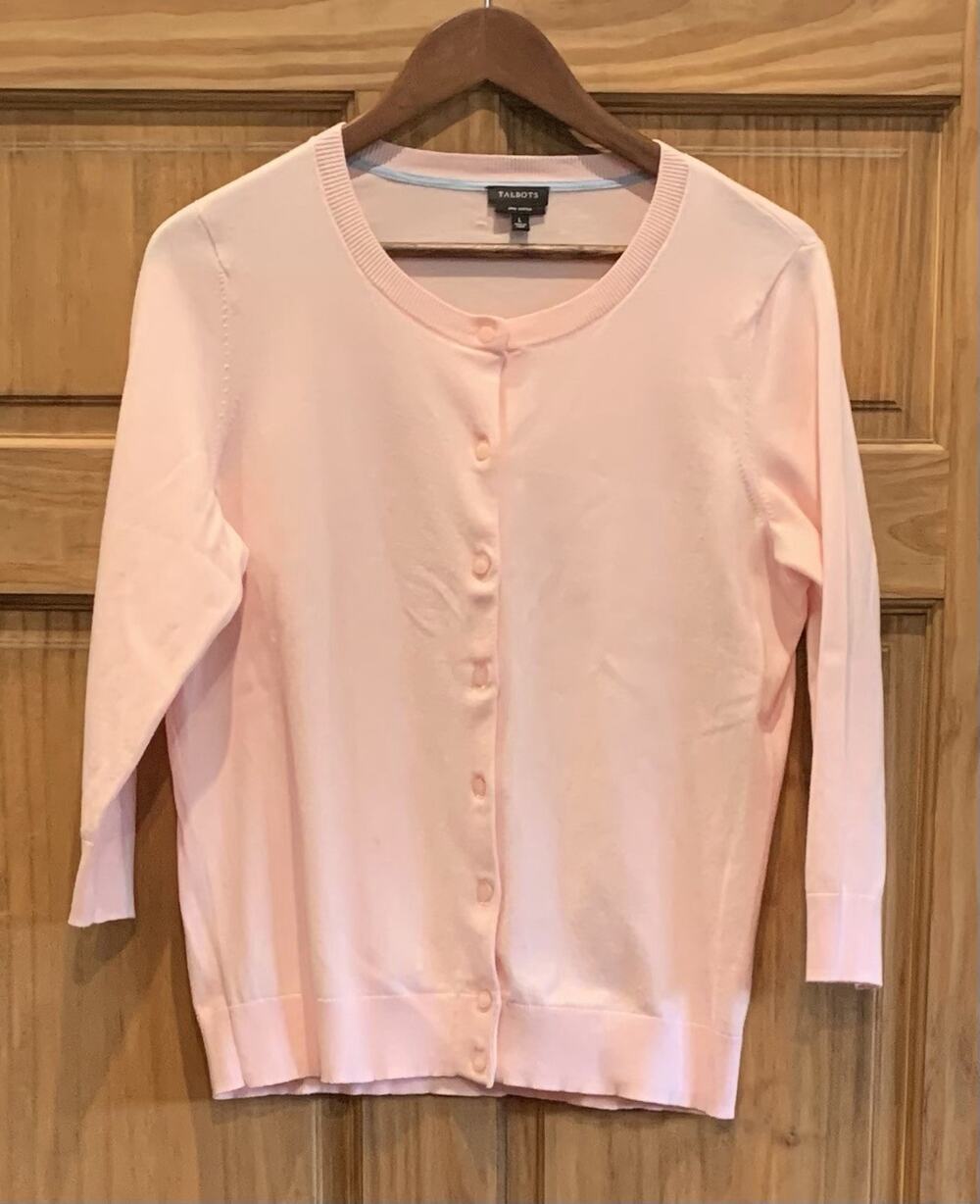 Talbots Pink Pima Cotton Cardigan Sweater Womens Size L Button Front